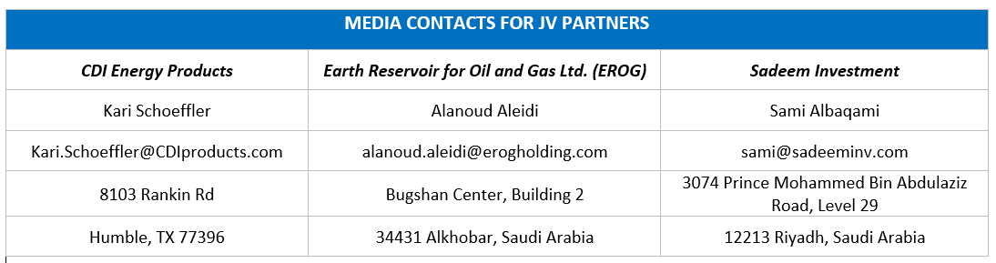 CDI, EROG and Sadeem Investment Announce the Creation of a JV that will Enable CDI to Expand its Global Footprint with Polymer Products Manufacturing Facility in the Middle East